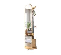 GBEVAUEIO Intérieur Porte-Manteau de Sol en Bois Massif, Cintre avec tiroir, Armoire de Rangement, Porche d'entrée, Cintre for vêtements de Sol, Miroir Complet Amovible Décoration(Wood)