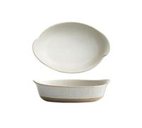 GBEVAUEIO Lasagnes Assiette à riz cuite au fromage rétro Double oreille en céramique, bol salade créatif, assiette d'approfondissement domestique, vaisselle brute pour Tartes(Blanc,10.5 inches)