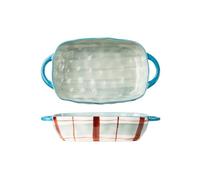 GBEVAUEIO Lasagnes Plat de cuisson en céramique grande capacité 560ML, à domicile, bol riz, salade, assiette soupe pour Tartes(Blue,1830ml)