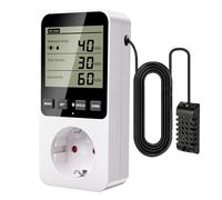 Gbformat Régulateur d'humidité/de Température Numérique avec Alarme, Prise Thermostat Hygrostat avec Sonde pour Humidificateur, Déshumidificateur, Champignon, Terrarium