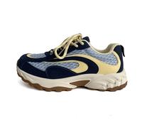 GBGRHM Baskets compensées bicolores pour femmes et filles - Chaussures de marche respirantes et légères avec soutien de la voûte plantaire pour voyage, cadeaux, jaune/bleu, 35.5 EU