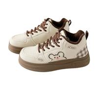 GBGRHM Bear Y2K Baskets d'hiver à plateforme pour femme avec doublure en fourrure chaude et confortable, Marron/blanc cassé, 35 EU