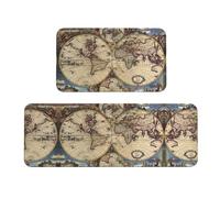 gbhJGK Lot de 2 tapis de sol de cuisine à imprimé carte antique du monde - Tapis de sol confortable pour buanderie, salle à manger, évier