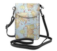 gbhJGK Petit sac à main gris et jaune pour téléphone portable, motif abstrait, design en cuir pour un usage quotidien, les voyages et le shopping, motif carte du monde, Taille unique