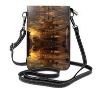 gbhJGK Petit sac à main pour téléphone portable imprimé cheminée de Noël Nouvel An - Sac à bandoulière en cuir pour un usage quotidien, voyage et shopping, Bateau au crépuscule, Taille unique