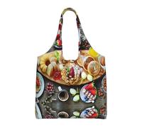 gbhJGK Sacs fourre-tout en toile avec imprimé nuages blancs - Sacs d'épicerie et de courses réutilisables, fourre-tout de rangement pour voyage, plage, artisanat, vie quotidienne, Beau petit déjeuner