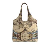 gbhJGK Sacs fourre-tout réutilisables en toile avec imprimé carte du monde antique - Sacs d'épicerie et de courses réutilisables pour voyage, plage, artisanat, vie quotidienne, Globe terrestre