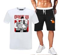 GBHUADFP Pyjama Court Homme Chains-aw Man，Respirant Doux Deux Pièces，T-Shirt et Pantalon de Pyjama Assortis en Deux Pièces(White9,L)