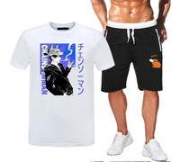 GBHUADFP Pyjama Court Homme Chains-aw Man，Respirant Doux Deux Pièces，T-Shirt et Pantalon de Pyjama Assortis en Deux Pièces(White2,XXL)