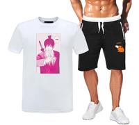 GBHUADFP Pyjama Court Homme Chains-aw Man，Respirant Doux Deux Pièces，T-Shirt et Pantalon de Pyjama Assortis en Deux Pièces(White10,XL)