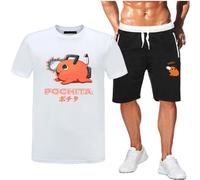 GBHUADFP Pyjama Court Homme Chains-aw Man，Respirant Doux Deux Pièces，T-Shirt et Pantalon de Pyjama Assortis en Deux Pièces(White3,XL)