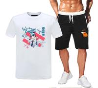 GBHUADFP Pyjama Court Homme Chains-aw Man，Respirant Doux Deux Pièces，T-Shirt et Pantalon de Pyjama Assortis en Deux Pièces(White7,L)