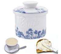 Beurrier français GBKDQQ en céramique, rond, cloche à beurre, récipient à beurre en porcelaine, vintage, avec couvercle pour conserver du beurre frais, doux et prêt à être consommé