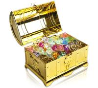 GBKDQQ Coffre au trésor pour anniversaire d'enfant - Boîte verrouillable avec couvercle et serrure - Avec 20 pièces d'or pirate et 100 pierres précieuses