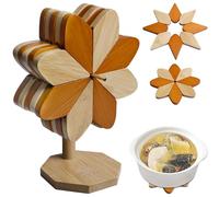 GBKDQQ Ensemble De Dessous De Plat À Ventilateur: 5 Pièces Dessous De Plat Pliables en Bambou Résistants À La Chaleur, sous-Verres en Bois Antidérapants pour Ustensiles De Cuisine (15x15cm)