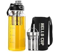 GBKDQQ Gourde en verre de 1,5 l - Grande bouteille à thé en verre avec passoire en acier inoxydable - Unique Lock - Bouteille d'eau design en Gla s à haute teneur en borosilicate - Pour le fitness, la