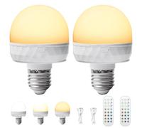 GBKDQQ Lot de 2 ampoules LED rechargeables avec télécommande - 3 couleurs - Intensité variable - E27 - 2500 mAh - Magnétique RVB - Avec fonction de minuterie - Éclairage d'urgence pour le camping