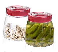 GBKDQQ Lot de 2 bocaux de fermentation avec valve de sortie d'air jetable - 1 l - Verre de fermentation - Verre à levain - Kit de démarrage - Bocaux de conservation transparents pour kéfir, kimchi,