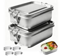 GBKDQQ Lot de 2 boîtes à déjeuner en acier inoxydable de 850 ml avec compartiments, anti-fuite avec anneau d'étanchéité, avec 4 séparateurs amovibles, pour adultes et enfants