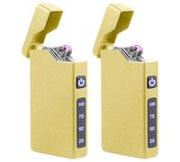 Lot de 2 briquets électriques à arc électrique, rechargeables par USB, rechargeables par USB, briquet portable avec indicateur de batterie, cadeau pour hommes et femmes, avec boîte cadeau (doré)