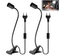 GBKDQQ Lot de 2 douilles E27 avec clip, lampe à pince avec interrupteur et prise, lampe à pince avec col de cygne réglable à 360 °, douille E27 pour lampe col de cygne, lampe de bureau, lampe de