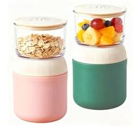 GBKDQQ Lot de 2 gobelets à céréales à emporter, avec cuillères, 400 ml + 300 ml pour yaourt à emporter, anti-fuite, pour les déplacements, le travail et l'école, passe au lave-vaisselle et au