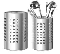 GBKDQQ Lot de 2 porte-ustensiles de cuisine pour plan de travail, panier à couverts en acier inoxydable pour organiser les tiroirs et les plans de travail pour toutes les cuisines, argent