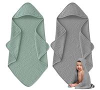 GBKDQQ Lot de 2 serviettes de bain à capuche pour bébé - 90 x 90 cm - Super absorbantes - Serviette de bain pour bébé - Couverture et serviette de bain pour nouveau-né fille et garçon - Vert et gris