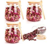 GBKDQQ Lot de 3 bocaux de conservation en verre transparent avec couvercle, 600 ml, avec couvercle en bambou, pour la cuisine et le stockage des aliments