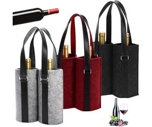 GBKDQQ Lot de 3 porte-bouteilles réutilisables pour 2 bouteilles, sac à main pour homme, en feutre, double sac à vin, sac à boissons pour bouteilles d'eau, vin et bière