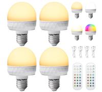 GBKDQQ Lot de 4 ampoules LED rechargeables avec télécommande, matériau PC, à intensité variable, culot E27, magnétiques, RVB, batterie avec fonction de minuterie, éclairage d'urgence pour le camping