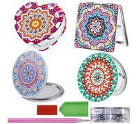 GBKDQQ Lot de 4 miroirs compacts diamant peinture, sac de maquillage, peinture pliable, compact personnalisé, miroir de voyage pour filles et femmes, cadeaux Noël