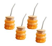 GBKDQQ Lot de 4 verres à bulles, verres à café 350 ml avec couvercles et pailles, verre à bulles, verre à eau ondulés pour latte, bière, lait, café glacé et thé glacé
