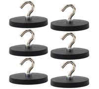 GBKDQQ Lot de 6 crochets magnétiques noirs de 43 mm d'épaisseur avec crochets sans perforation - Crochets magnétiques caoutchoutés - Extra puissants - 10 kg - Pour portes en fer, réfrigérateurs,