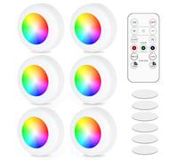 GBKDQQ Lot de 6 spots LED RVB fonctionnant sur piles avec télécommande, 16 changements de couleur, éclairage d'armoire, éclairage d'armoire, éclairage de vitrine à intensité variable, lampe tactile,
