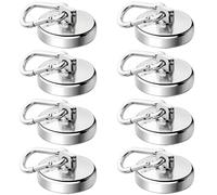 GBKDQQ Lot de 8 crochets magnétiques extra puissants de 32 mm avec œillet, mousqueton magnétique, force de traction 42 kg, aimants en néodyme, rotation à 360 °, aimants puissants pour cuisine, salle