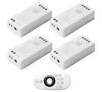 GBKDQQ Milight Miboxer Kit de Télécommande, 4 Contrôleurs de Bande LED Monochromes à Intensité Variable 2,4 GHz, avec 1 Télécommande RF sans Fil 4 Zones