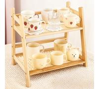 GBKDQQ Organisateur de cuisine 40 cm : Étagère à deux étages pour café, porte-tasses en bambou, porte-tasses, étagère de rangement, étagère à épices, étagère de cuisine en bambou pour l'organisation