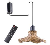 GBKDQQ Suspension avec batterie, style vintage, en rotin, avec télécommande, culot E27, sans prise de courant, pour patio, bar, cour, jardin