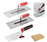 GBKDQQ Truelle de maçon en acier inoxydable - Lot de 3 truelles de lissage en acier inoxydable avec truelle de nettoyage - Spatule à stuccater avec poignée en caoutchouc - Outil de stuc pour masses de