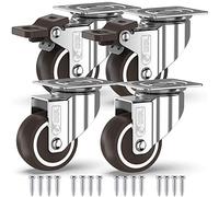 GBL 4 Roulettes Pivotantes Pour Meubles dont 2 avec Frein + Vis - 50mm Jusqu'à 200KG - Roulette Sans Traces au Sol pour Charge Lourde - Roue en Caoutchouc pour Chariot- Argentées