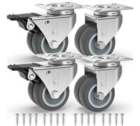 GBL 4 Roulettes Pivotantes Pour Meubles dont 2 avec Frein + Vis - 50mm Jusqu'à 400KG - Roulette Sans Traces au Sol pour Charge Lourde - Roue en Caoutchouc pour Chariot - Argentées