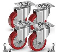 GBL 4 Roulettes Pivotantes Pour Meubles sans Frein + Vis - 100mm Jusqu'à 600KG - Roulette Sans Traces au Sol pour Charge Lourde - Roue en Caoutchouc pour Chariot- Argentées