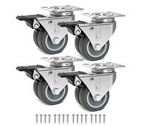 GBL Roulettes Pivotantes 50mm avec Freins et Vis - Lot de 4 Roues Robustes 200kg - Silencieuses, Sans Marques, en Caoutchouc pour Meubles et Chariots - Roulettes Argentées