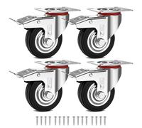 GBL Roulettes Pivotantes Robustes avec 4 Freins + Vis - 75 mm jusqu'à 200 kg - Lot de 4 Roulettes Silencieuses pour Meuble - Argent