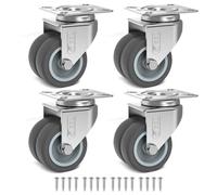 GBL Roulettes Robustes + Vis - 50mm Jusqu'à 200kg - Lot de 4 Silencieuses Sans Marques au Sol pour Meubles - Roues de Chariot Recouvertes de Caoutchouc - Argentées