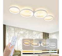GBLY LED Plafonnier Dimmable Lampe de Salon Moderne 4 Flammes en Anneau Optique, Plafonnier Intérieur Blanc 55W en Lustre Décoratif en Aluminium pour Chambre Salon Bureau Salle à Manger, 88cm