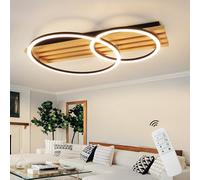 GBLY Plafonnier LED en bois, intensité variable : plafonnier double anneau moderne de 55 cm, motif géométrique, 36 W, télécommande, idéal pour la chambre, la cuisine, la salle à manger et le bureau