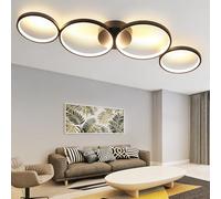 GBLY plafonnier LED moderne 4 flammes en anneau look 3000k plafonnier blanc chaud rond 37W intérieur aluminium noir lampe de salon pour chambre salon hall bureau bureau, 89cm