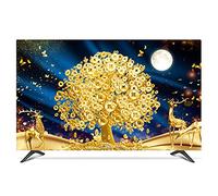 GBMITING Housse Protection Tv D'ExtéRieu 19 "- 80" 22 pouces 75 Scroque TV PC Couverture Capuche décorative Rideau Paysage Gold Tree Wave Moon Bleu imperméable(B,45 inch)